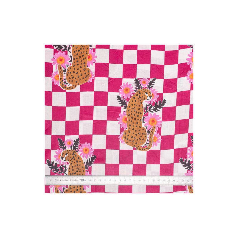 Tissu coton Damier rose Léopard
