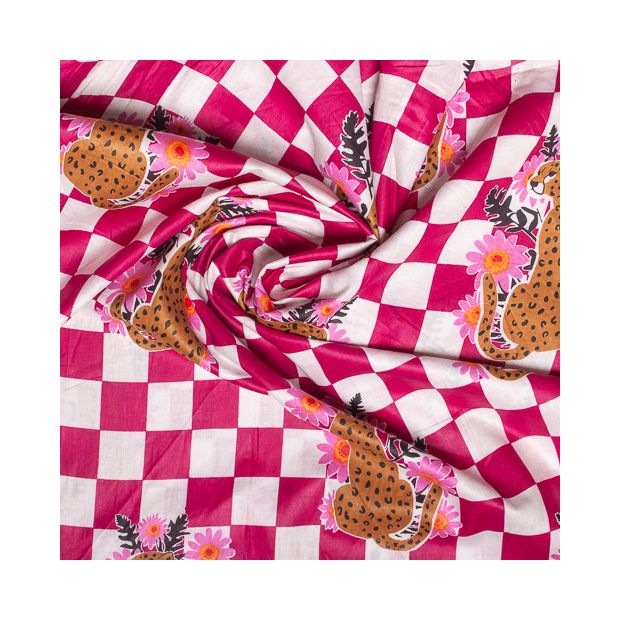 Tissu coton Damier rose Léopard