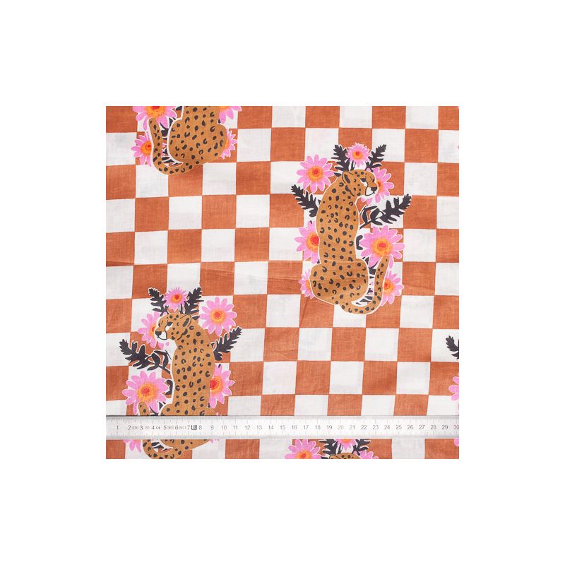 Tissu coton Damier caramel Léopard