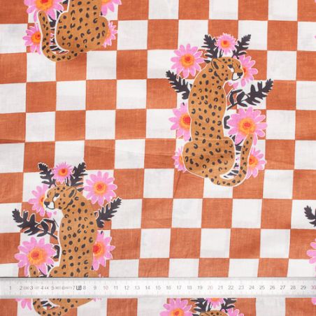 Tissu coton Damier caramel Léopard