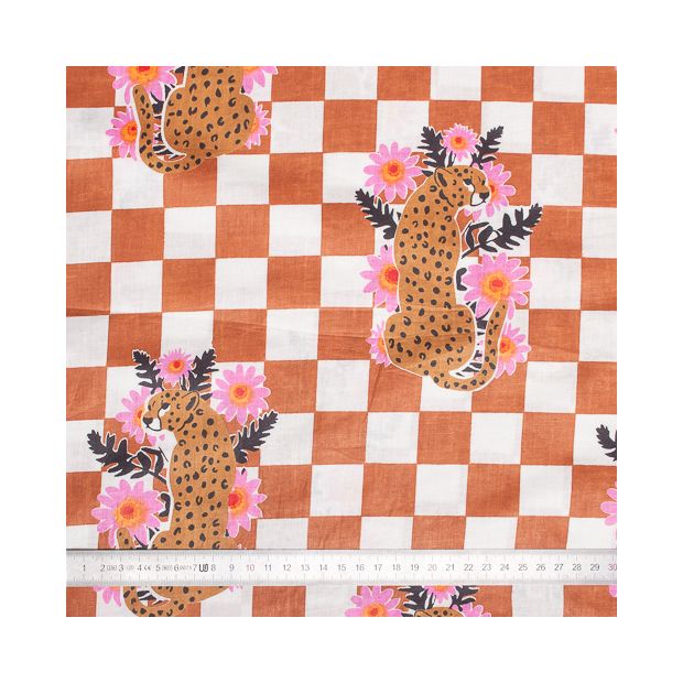 Tissu coton Damier caramel Léopard
