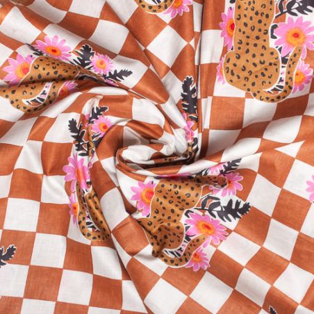 Tissu coton Damier caramel Léopard