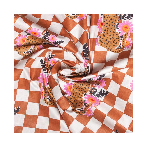 Tissu coton Damier caramel Léopard