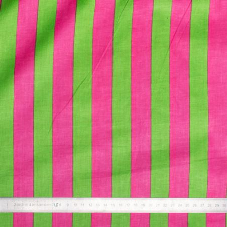 Tissu coton rayures pomme Grany et rose