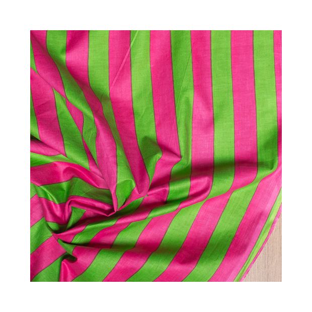 Tissu coton rayures pomme Grany et rose