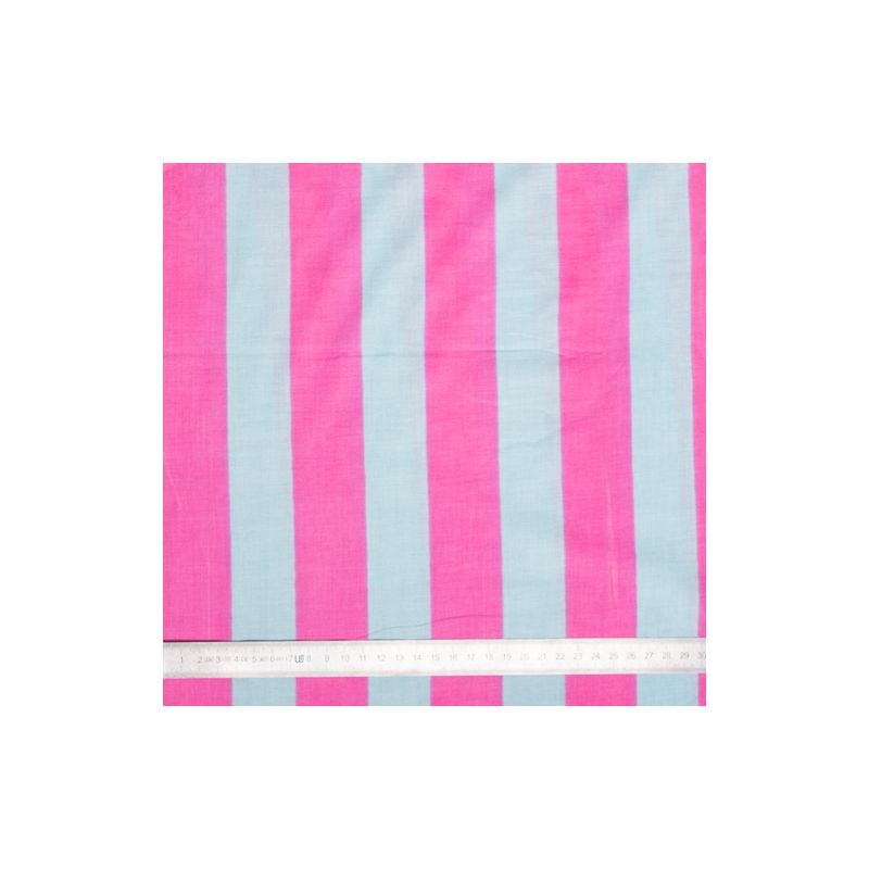 Tissu coton rayures rose et bleu