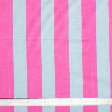 Tissu coton rayures rose et bleu