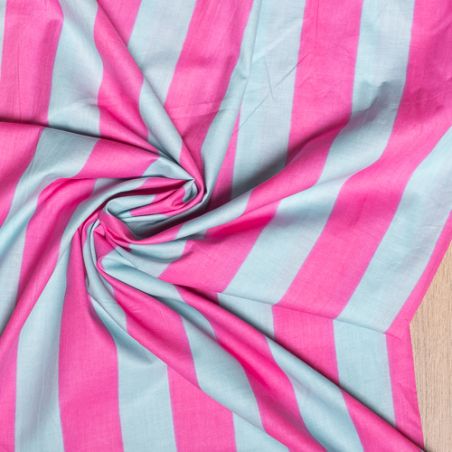 Tissu coton rayures rose et bleu
