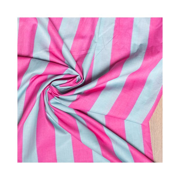 Tissu coton rayures rose et bleu