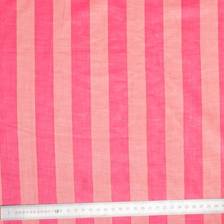 Tissu coton rayures rose et nacre