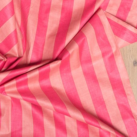 Tissu coton rayures rose et nacre