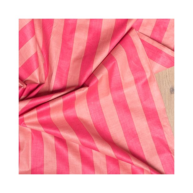 Tissu coton rayures rose et nacre