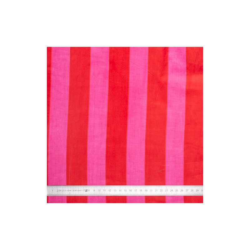 Tissu coton rayures rouge et rose