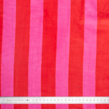 Tissu coton rayures rouge et rose