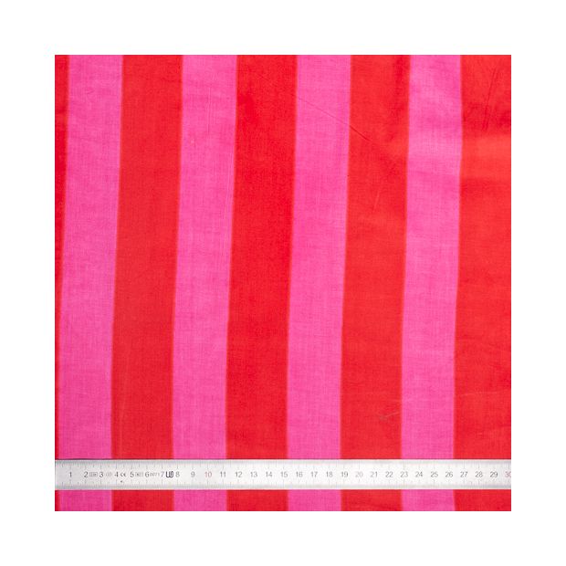 Tissu coton rayures rouge et rose