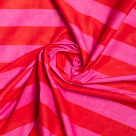 Tissu coton rayures rouge et rose