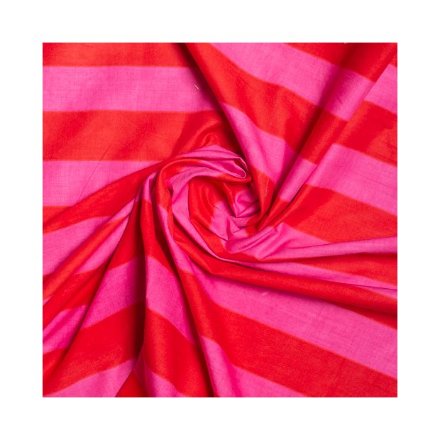 Tissu coton rayures rouge et rose