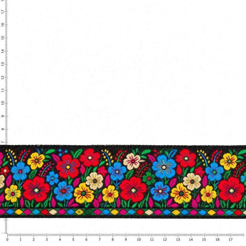 Galon brodé Jardin fond noir