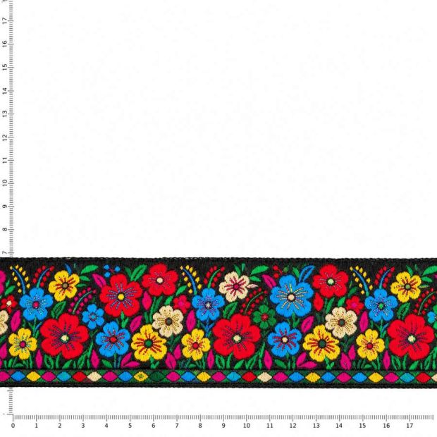 Galon brodé Jardin fond noir