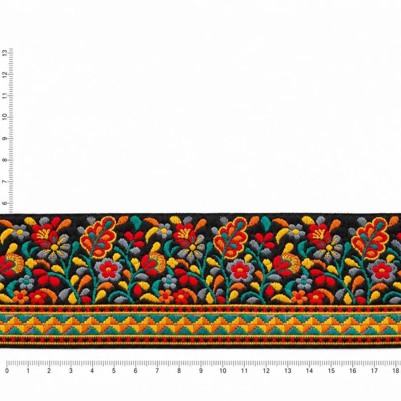 Galon brodé floral Aditi multicolore – fond noir