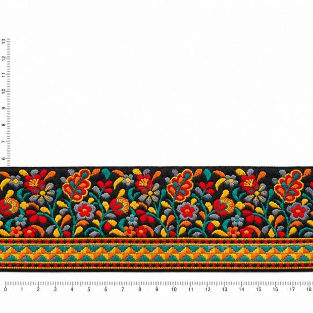 Galon brodé floral Aditi multicolore – fond noir