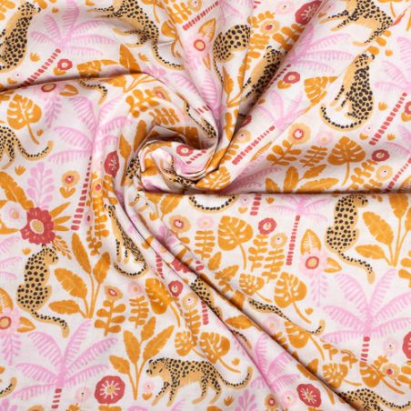 Tissu coton Léopard et Palmier