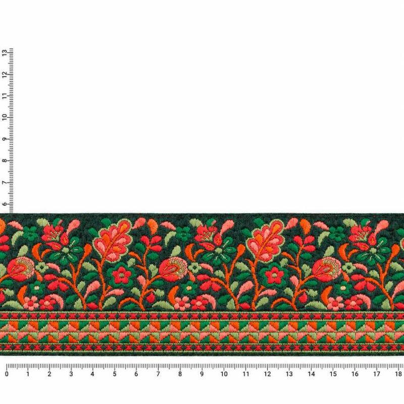 Galon brodé floral Aditi multicolore – fond vert