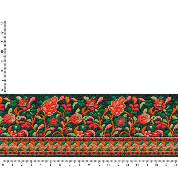 Galon brodé floral Aditi multicolore – fond vert