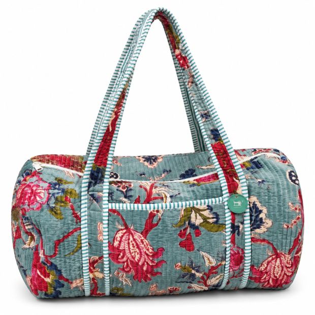Sac weekend matelassé velours Reva bleu gris