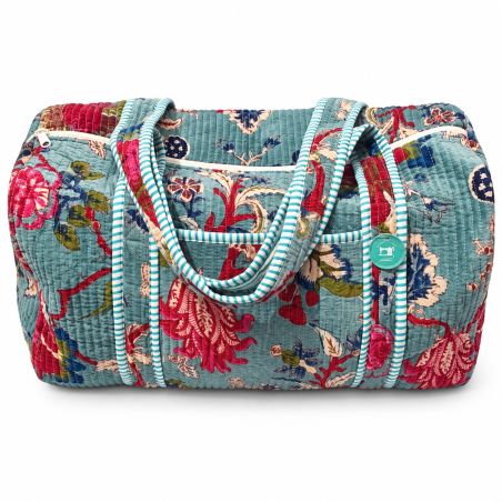 Sac weekend matelassé velours Reva bleu gris
