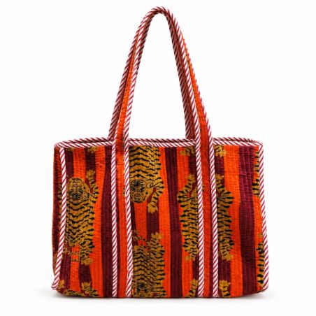 Sac cabas matelassé velours Bengale orange