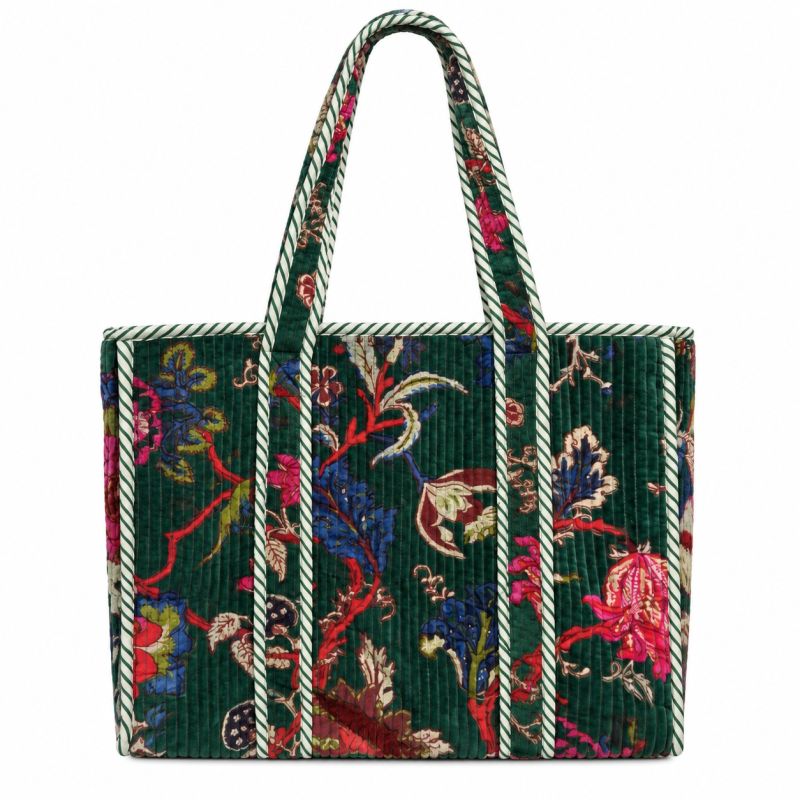 Sac cabas matelassé velours Reva vert