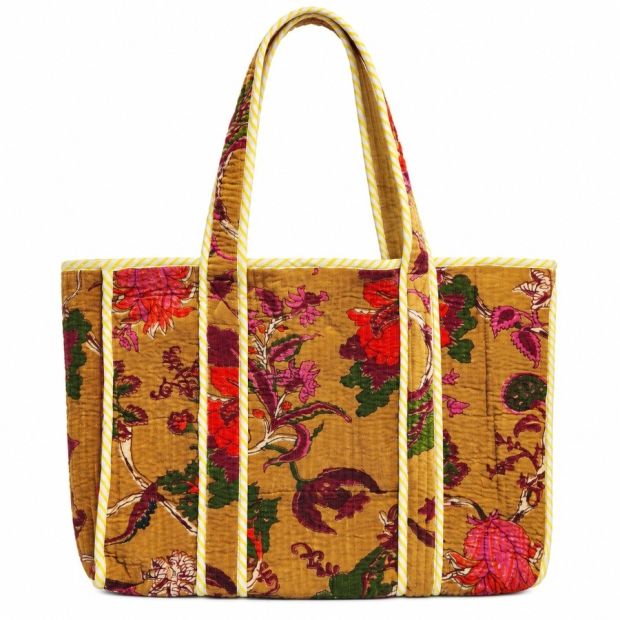 Sac cabas matelassé velours Reva moutarde