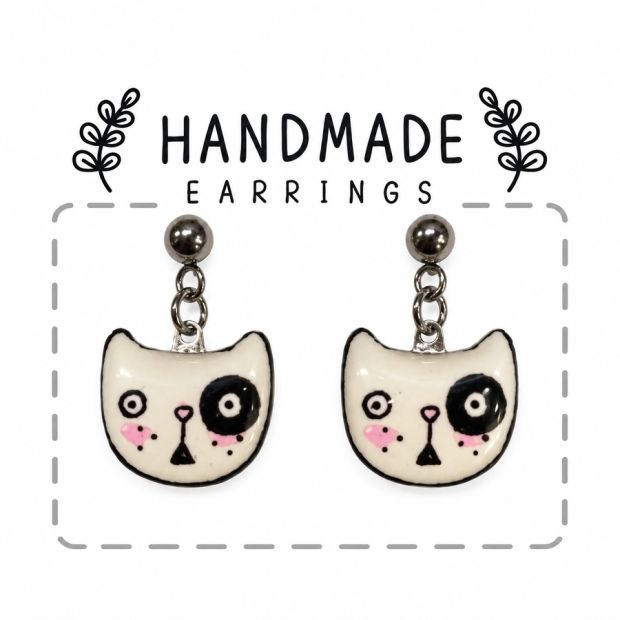 Boucles d'oreilles clous pendantes petits chats