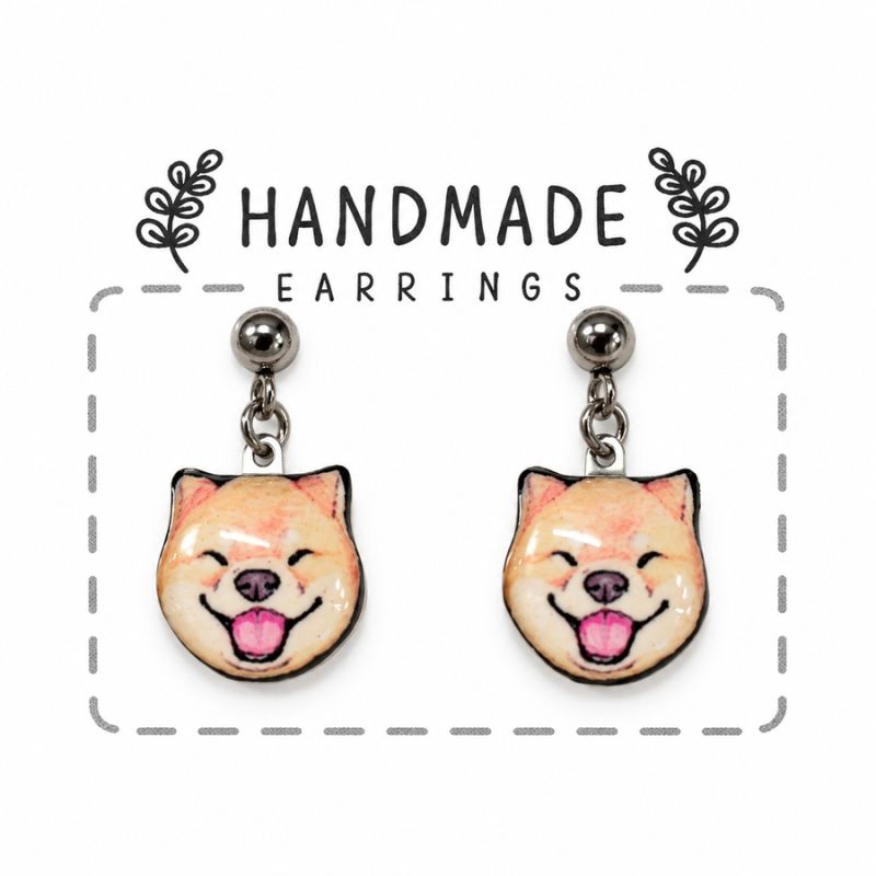 Boucles d'oreilles clous pendantes chien souriant