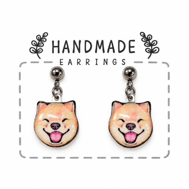 Boucles d'oreilles clous pendantes chien souriant