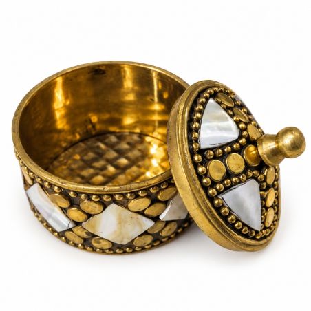 Petite boîte ronde en nacre et laiton – 5 cm
