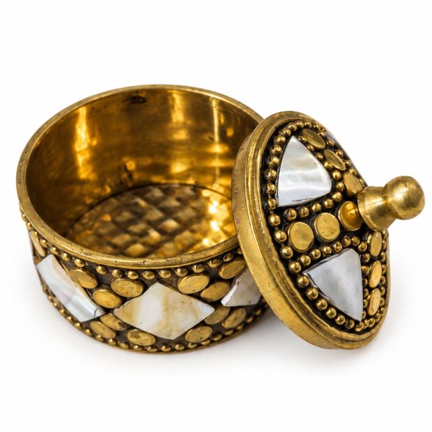 Petite boîte ronde en nacre et laiton – 5 cm