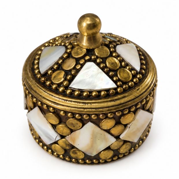 Petite boîte ronde en nacre et laiton – 5 cm