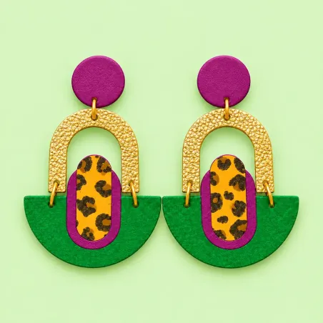 Boucles d’oreilles Hestia vert et violine