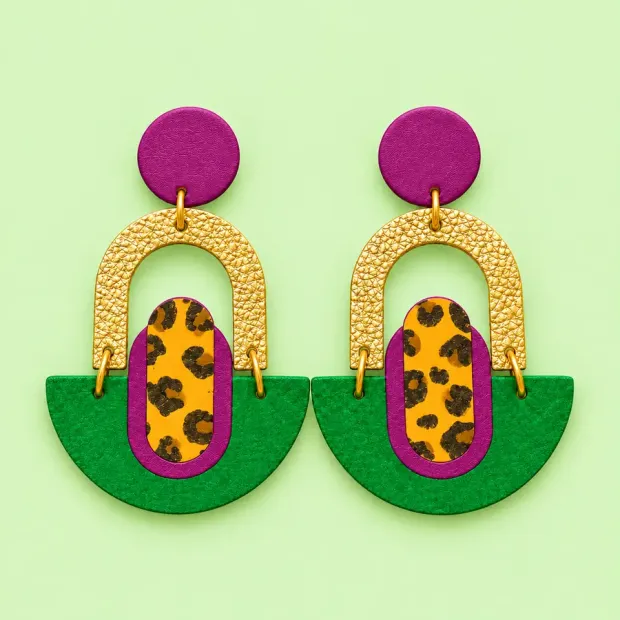 Boucles d’oreilles Hestia vert et violine