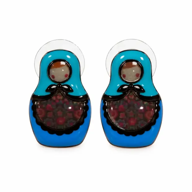 Boucles d'oreilles Poupée Russe bleue