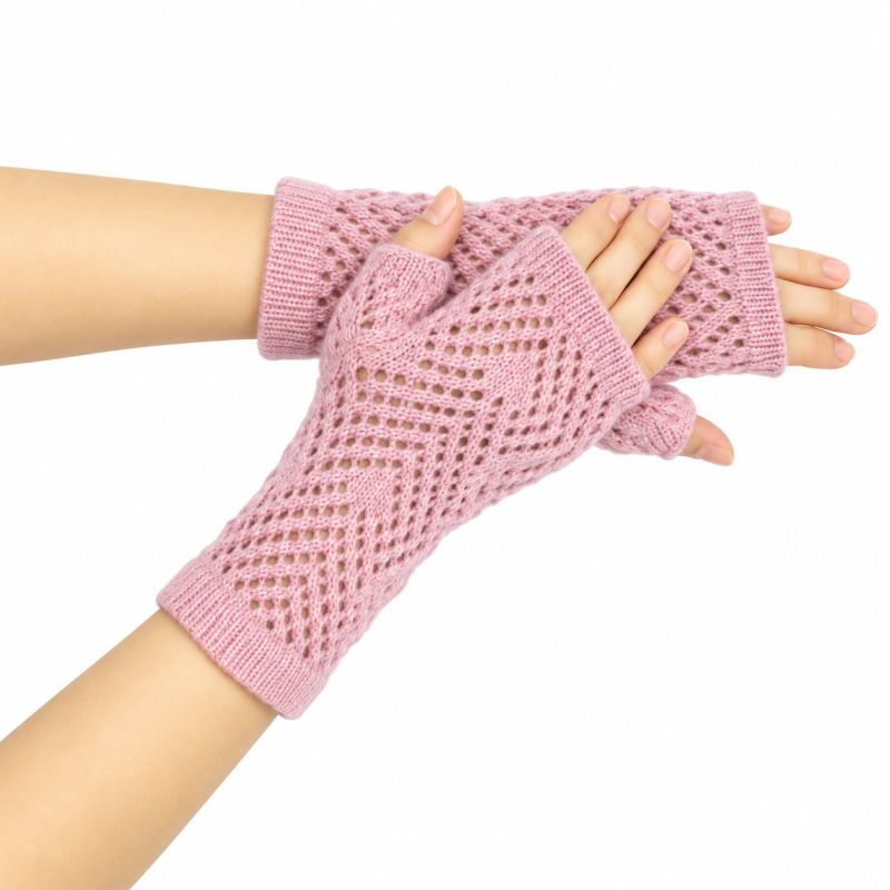 Mitaines ajourées en laine Rose dragée