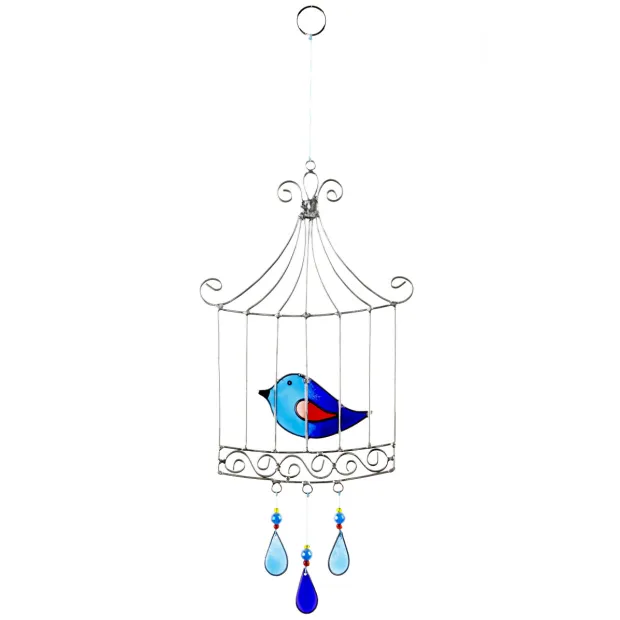 Suncatcher oiseau cage bleu