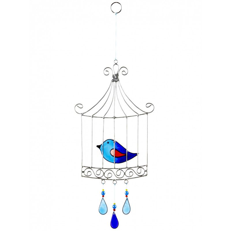 Suncatcher oiseau cage bleu