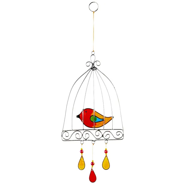 Suncatcher oiseau cage orange