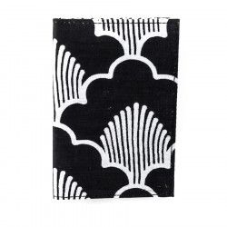 Porte-cartes rigide en coton noir et blanc à pois