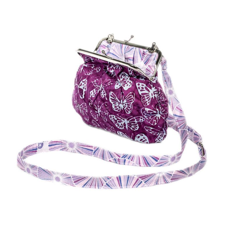 Petit sac rétro à clip coton papillons violets