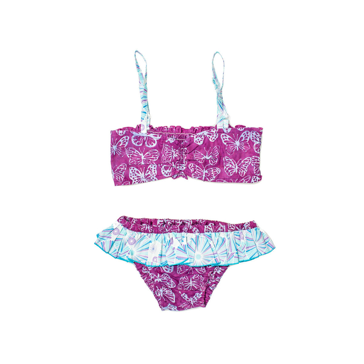 Bikini maillot de bain coton fille 4-10 ans violet et papillons - Bibop et Lula