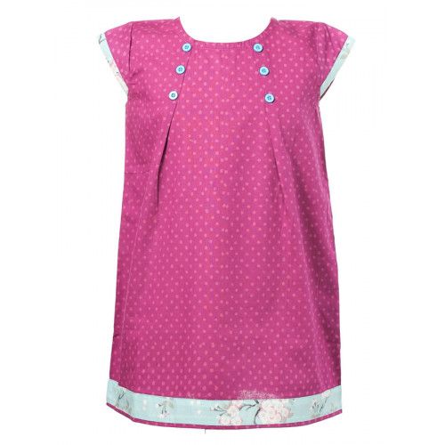 Robe manches courtes coton fille 2-10 ans bleu clair et rose - Bibop et Lula